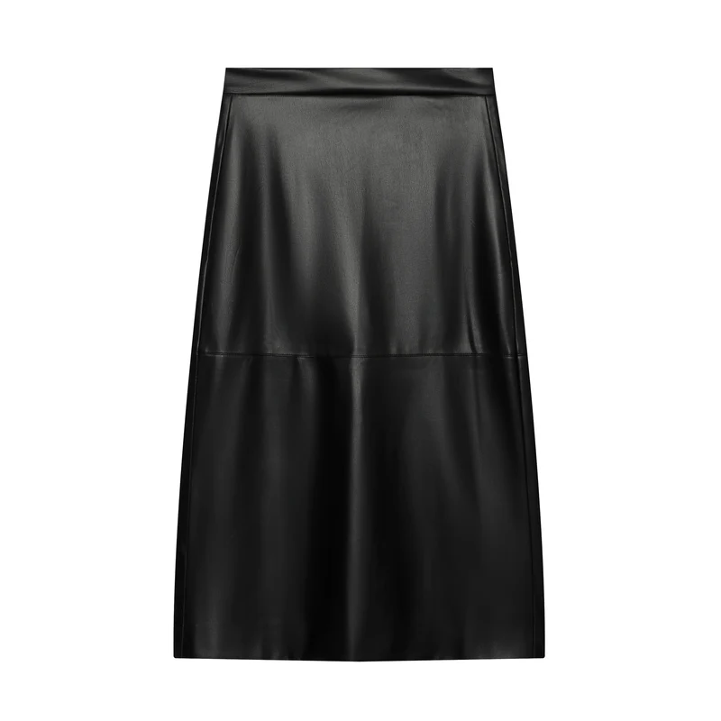 Damen A‑Linien‑Midirock aus Kunstleder mit hoher Taille Drune