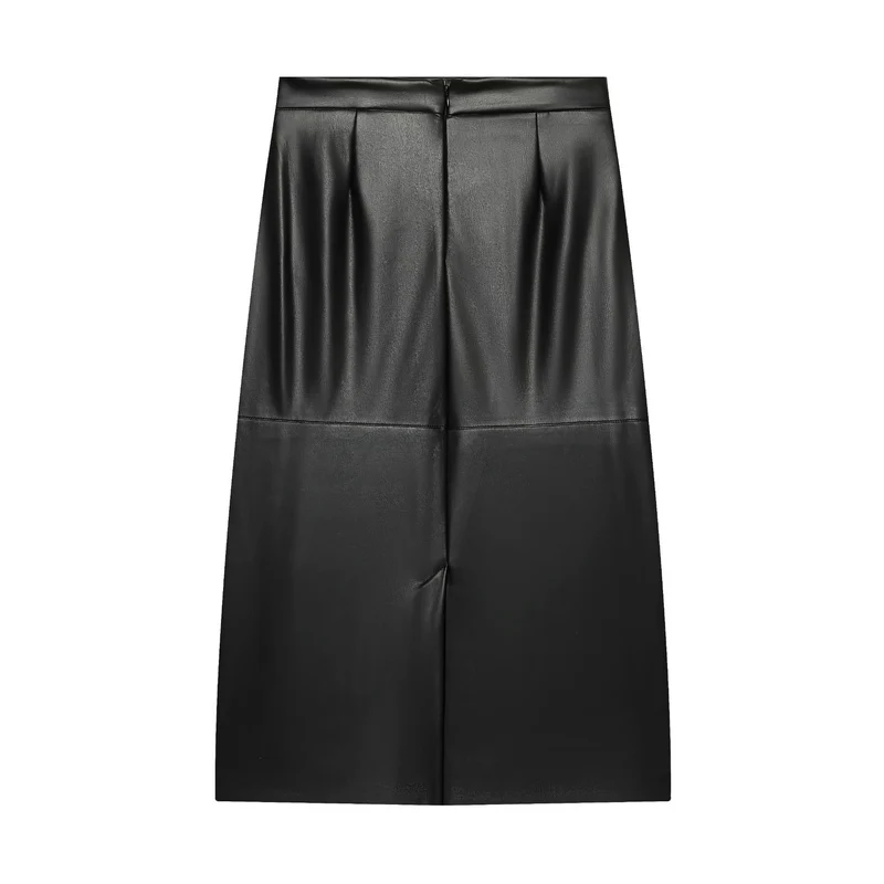 Damen A‑Linien‑Midirock aus Kunstleder mit hoher Taille Drune