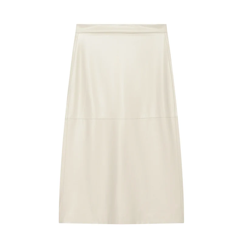 Damen A‑Linien‑Midirock aus Kunstleder mit hoher Taille Drune