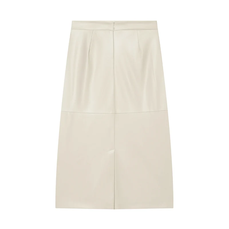 Damen A‑Linien‑Midirock aus Kunstleder mit hoher Taille Drune