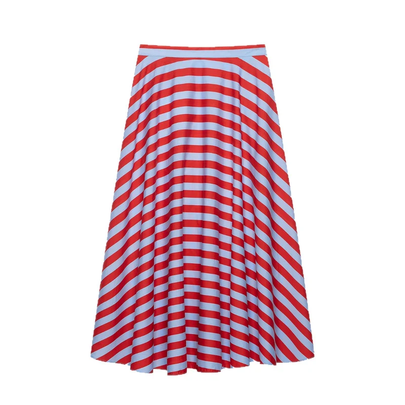Damen A-Linien-Midirock aus fließendem Jersey mit diagonalen Streifen Drune