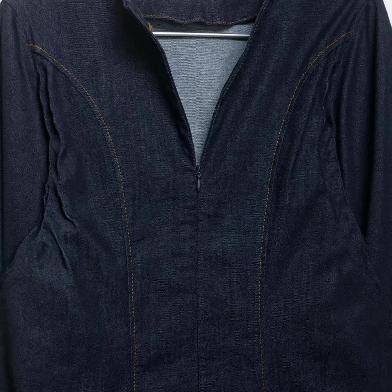 Damen A‑Linien Jeanskleid mit Puffärmeln und figurbetonten Abnähern Drune