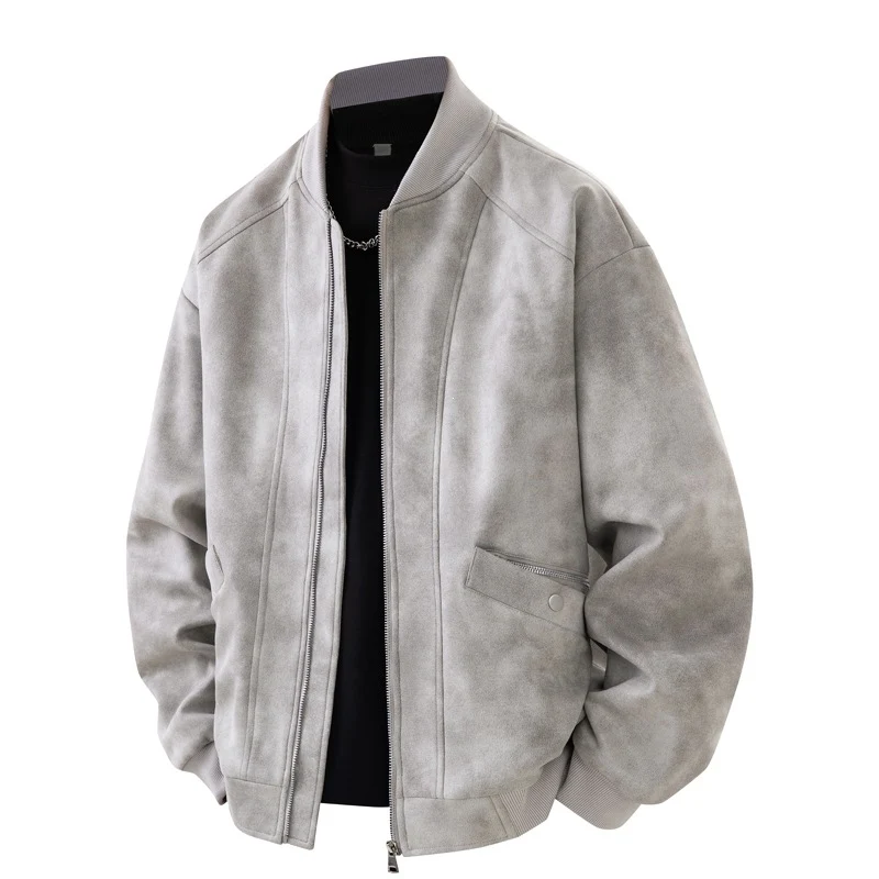 Herren Velours-Optik Bomberjacke im Boxy‑Cut mit Rippkragen, Frontreißverschluss & kombiniertem Zipper-/Klappenfach Drune
