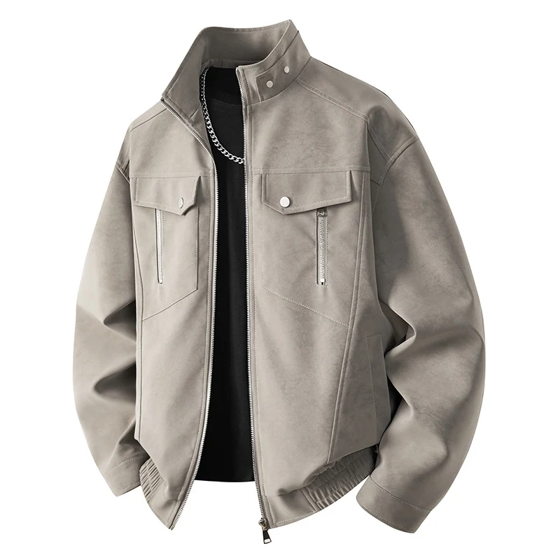Herren Velours-Imitat Übergangsjacke im Bomberstil mit Stehkragen, Druckknopfleiste & elastischen Bündchen Drune