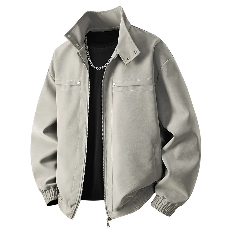 Herren Velours-Imitat Übergangsjacke im Bomberstil mit Stehkragen, Druckknopfleiste & elastischen Bündchen Drune