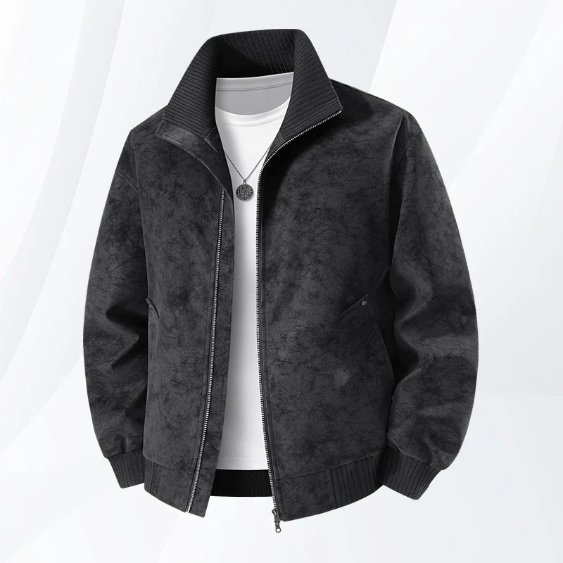 Herren Velours‑Imitat Bomberjacke mit Stehkragen, Thermofutter & Reißverschluss Drune