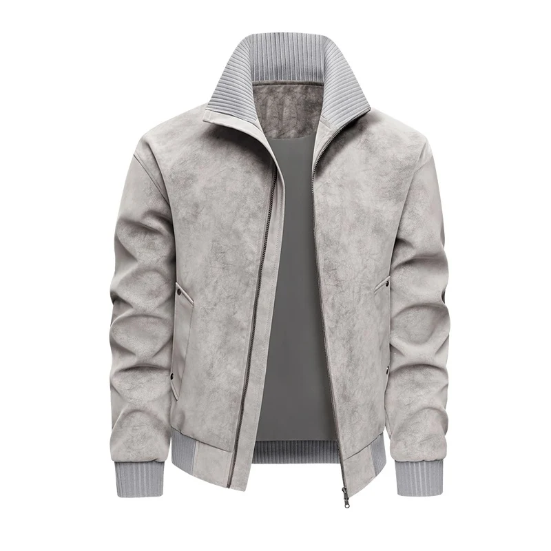 Herren Velours‑Imitat Bomberjacke mit Stehkragen, Thermofutter & Reißverschluss Drune
