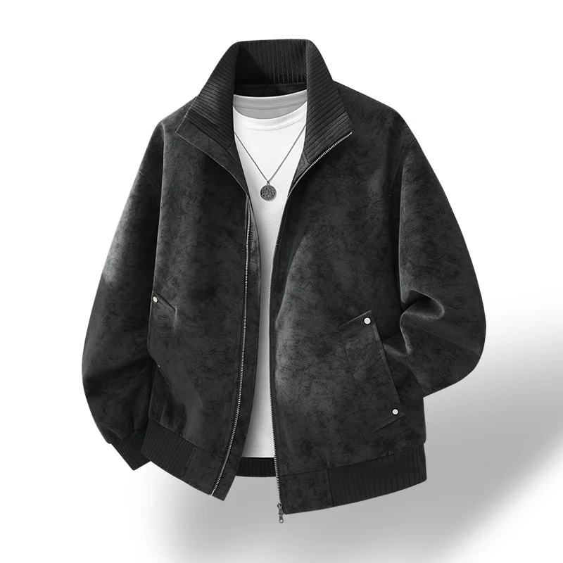 Herren Velours‑Imitat Bomberjacke mit Stehkragen, Thermofutter & Reißverschluss Drune