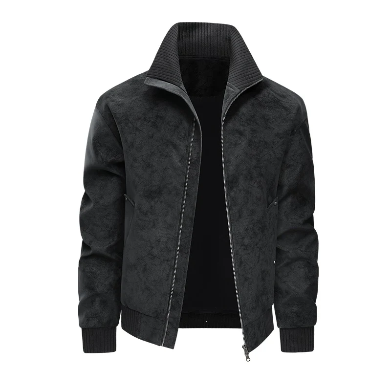 Herren Velours‑Imitat Bomberjacke mit Stehkragen, Thermofutter & Reißverschluss Drune