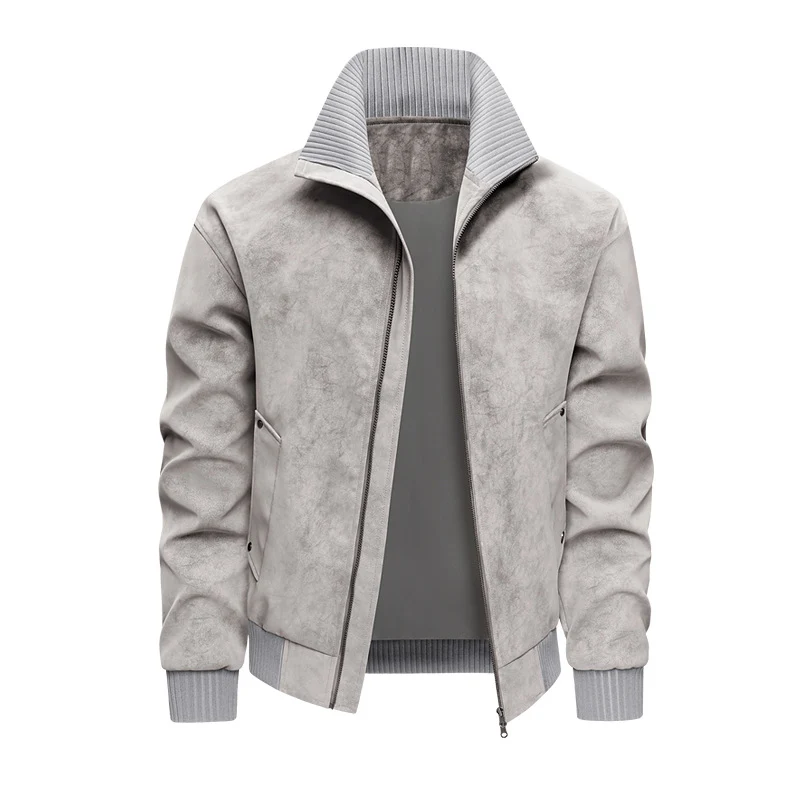 Herren Velours‑Imitat Bomberjacke mit Stehkragen, Thermofutter & Reißverschluss Drune