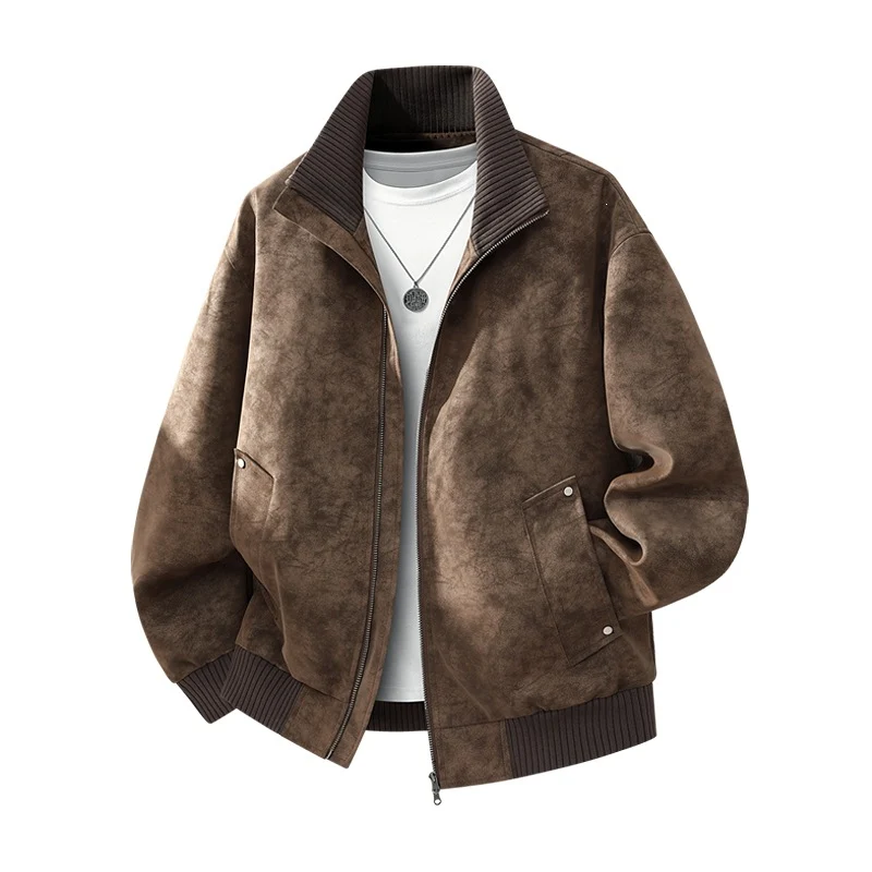 Herren Velours‑Imitat Bomberjacke mit Stehkragen, Thermofutter & Reißverschluss Drune