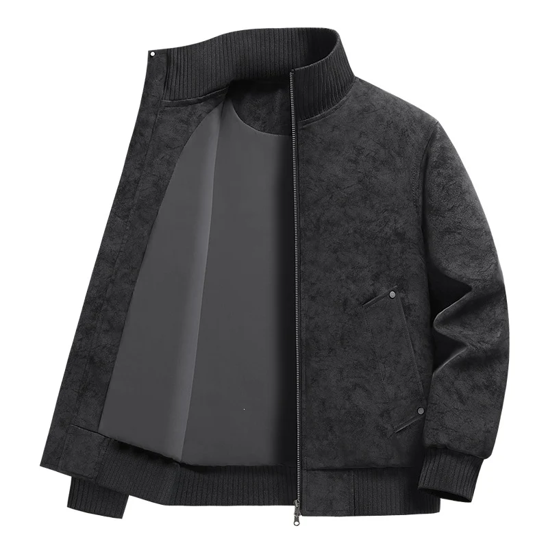 Herren Velours‑Imitat Bomberjacke mit Stehkragen, Thermofutter & Reißverschluss Drune