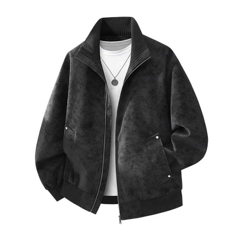Herren Velours‑Imitat Bomberjacke mit Stehkragen, Thermofutter & Reißverschluss Drune