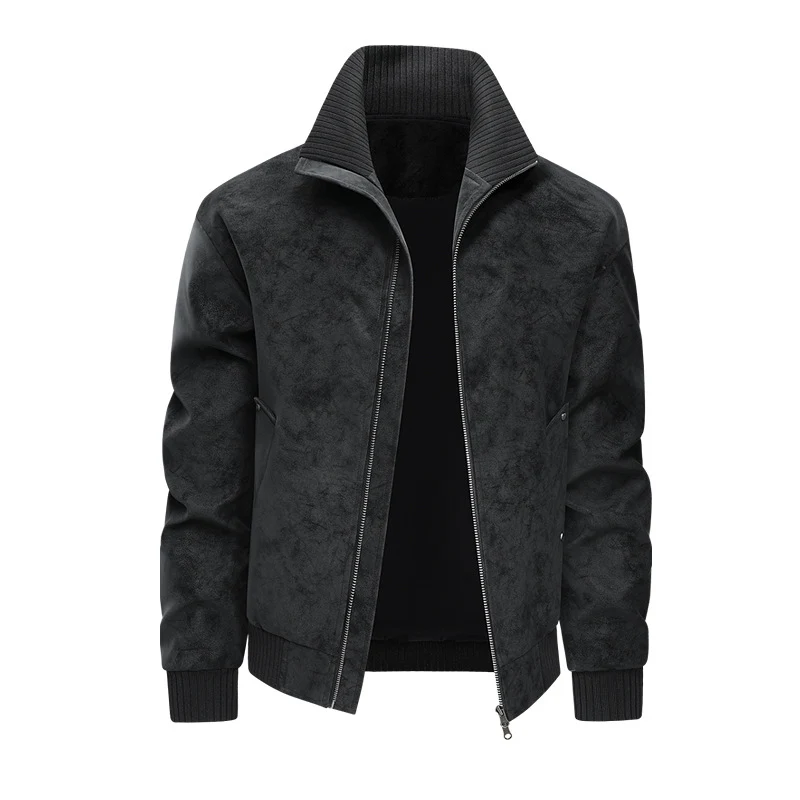 Herren Velours‑Imitat Bomberjacke mit Stehkragen, Thermofutter & Reißverschluss Drune