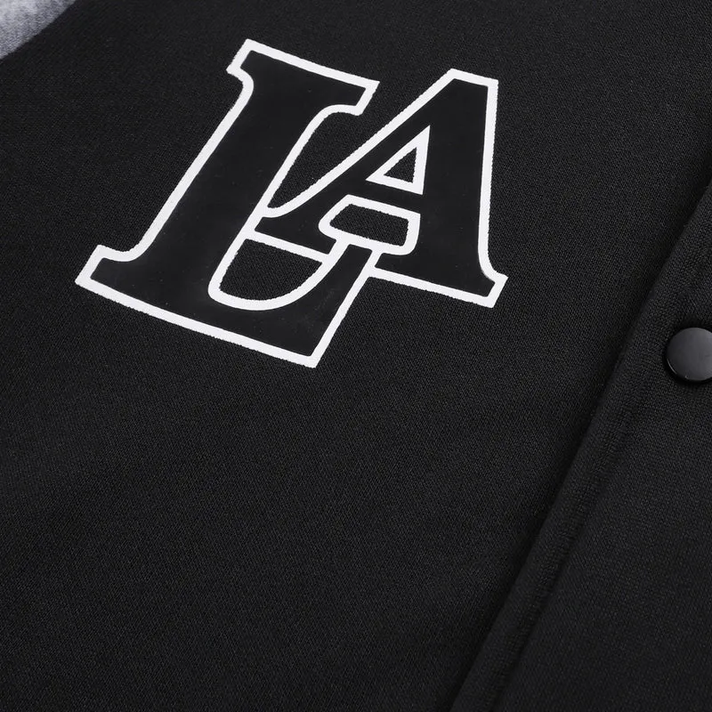 Herren Varsity-Kapuzenjacke im College‑Look mit Druck, Druckknopf‑Front und Kontrastärmeln Drune
