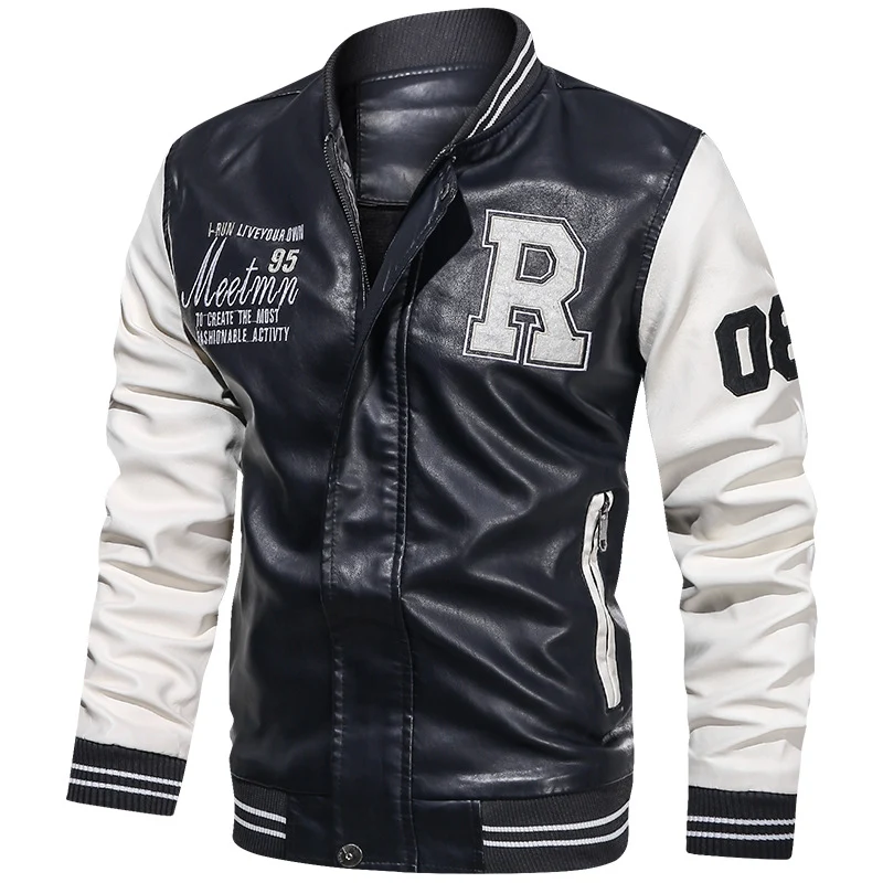 Herren Varsity-Bomberjacke im College-Stil aus Kunstleder mit bestickten Logos & kontrastreichen Ärmeln Drune