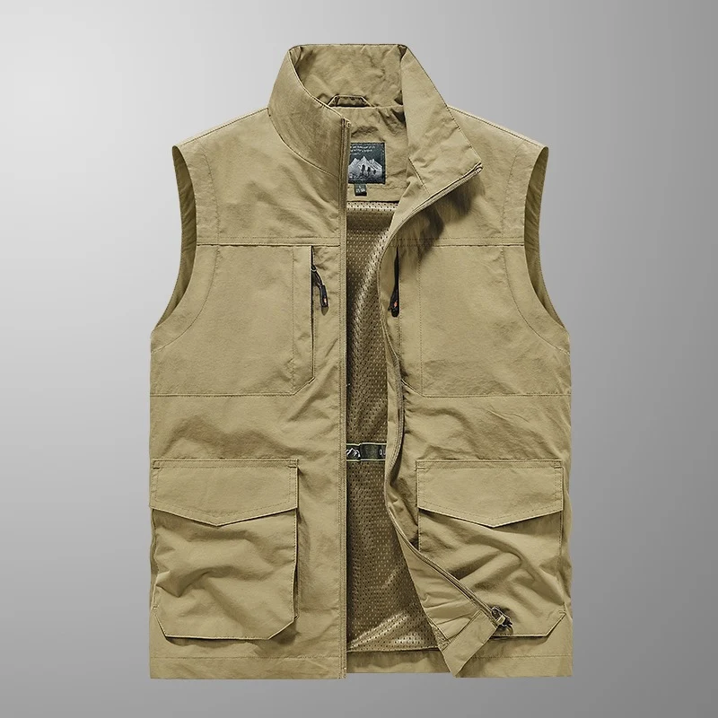 Herren Utility‑Weste mit Multi‑Taschen, Stehkragen & atmungsaktivem Mesh‑Futter Drune