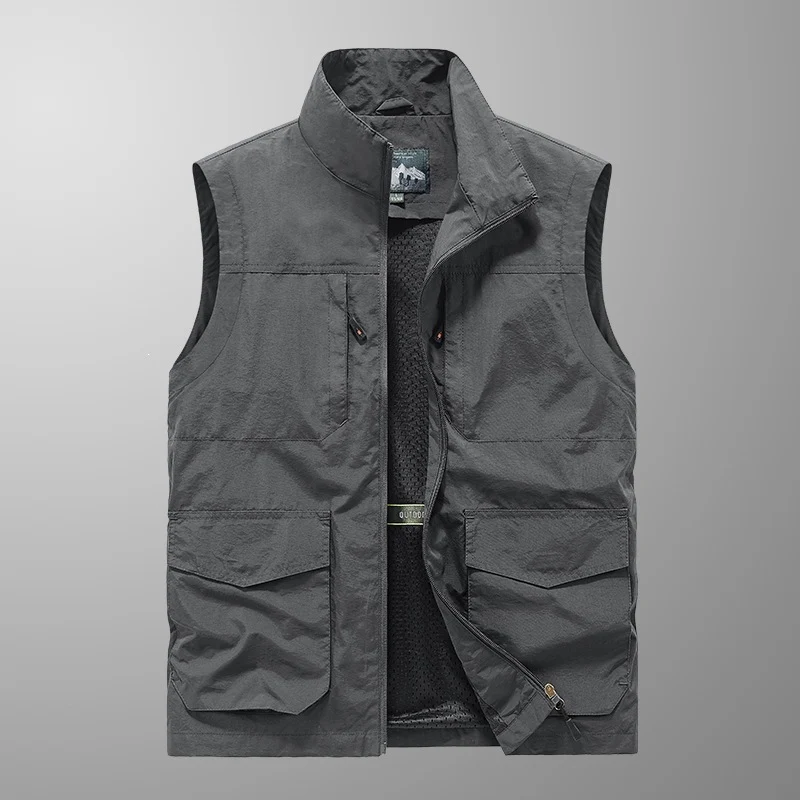 Herren Utility‑Weste mit Multi‑Taschen, Stehkragen & atmungsaktivem Mesh‑Futter Drune