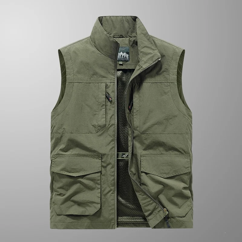 Herren Utility‑Weste mit Multi‑Taschen, Stehkragen & atmungsaktivem Mesh‑Futter Drune