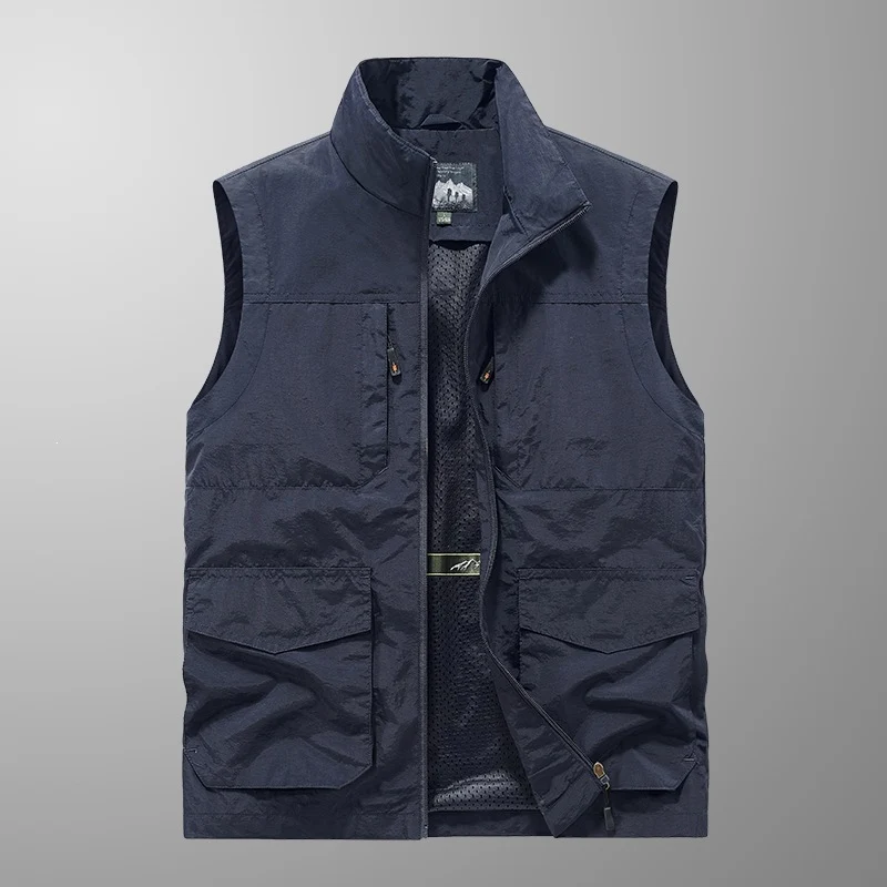 Herren Utility‑Weste mit Multi‑Taschen, Stehkragen & atmungsaktivem Mesh‑Futter Drune