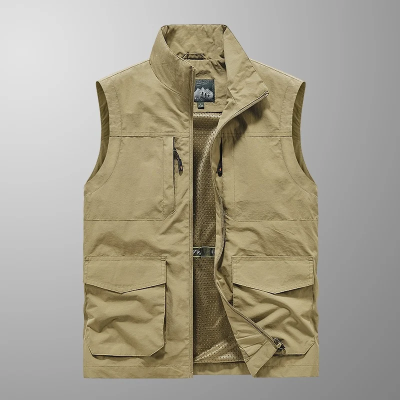 Herren Utility‑Weste mit Multi‑Taschen, Stehkragen & atmungsaktivem Mesh‑Futter Drune