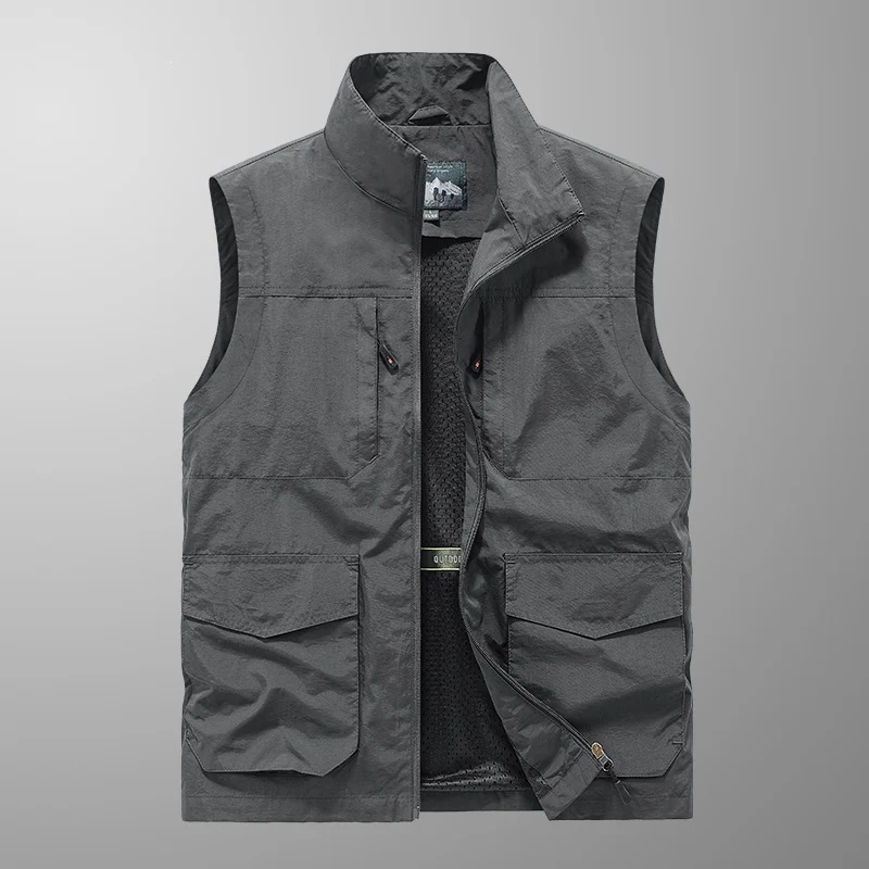 Herren Utility‑Weste mit Multi‑Taschen, Stehkragen & atmungsaktivem Mesh‑Futter Drune