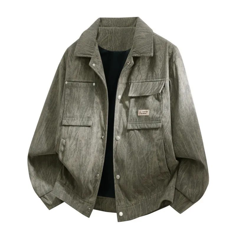 Herren Utility-Overshirt aus Vintage-Optik mit Druckknopfleiste, Pattentaschen & gebürsteter Struktur Drune