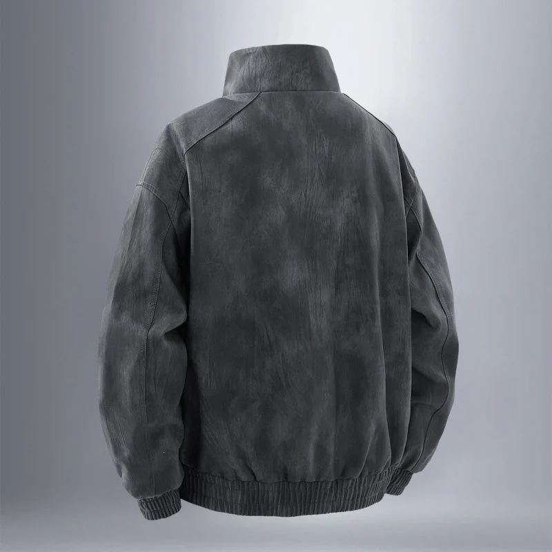 Herren Utility-Harringtonjacke in Lederoptik mit Mehrfachtaschen und elastischem Saum Drune
