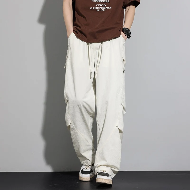 Herren Utility-Cargo-Loungehose mit Tunnelzugbund, Mehrfachtaschen & weitem Bein Drune