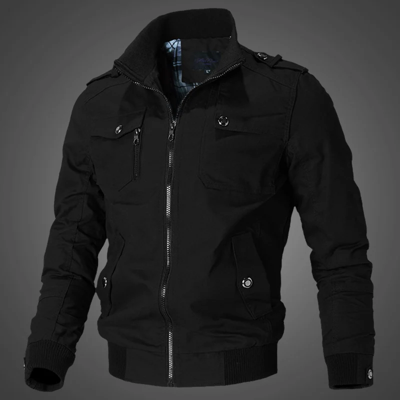 Herren Utility-Bomberjacke mit Stehkragen, Rippbündchen & Multifunktionstaschen Drune