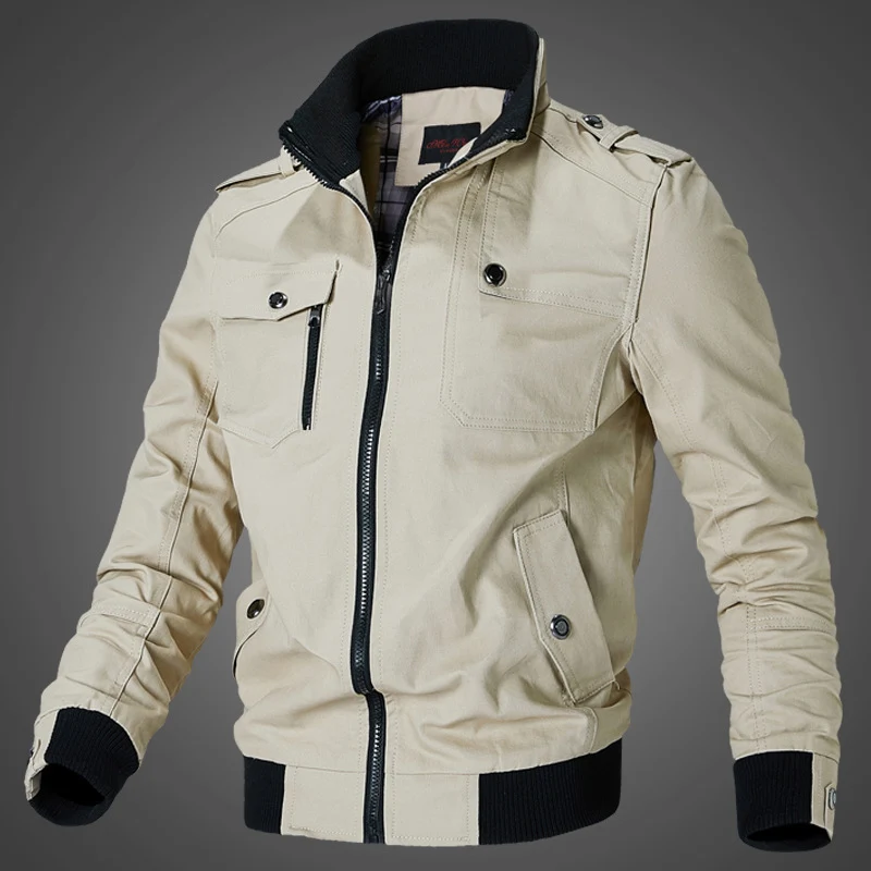 Herren Utility-Bomberjacke mit Stehkragen, Rippbündchen & Multifunktionstaschen Drune