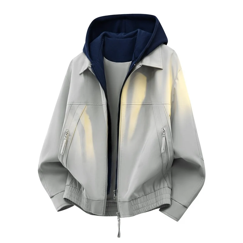Herren Urbaner Layering-Bomber mit kontrastierender Kapuzen-Innenjacke und Reißverschlusstaschen Drune