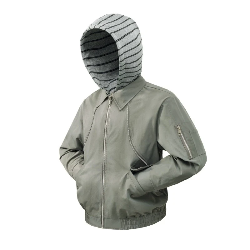 Herren Urbaner Bomberjacke im Layer‑Look mit integrierter gestreifter Kapuze Drune