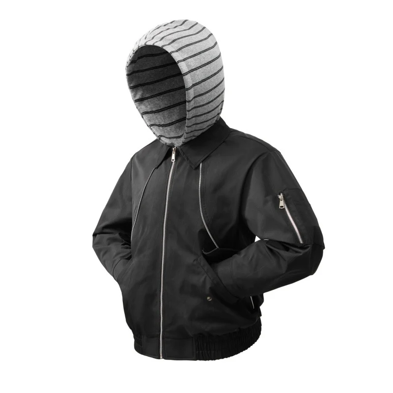 Herren Urbaner Bomberjacke im Layer‑Look mit integrierter gestreifter Kapuze Drune