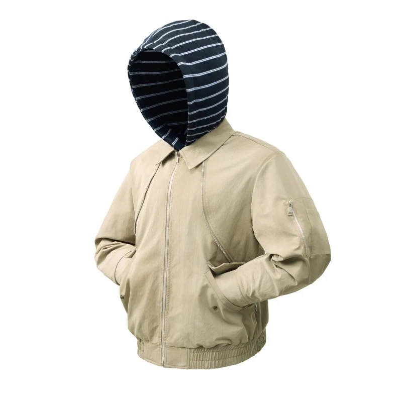 Herren Urbaner Bomberjacke im Layer‑Look mit integrierter gestreifter Kapuze Drune