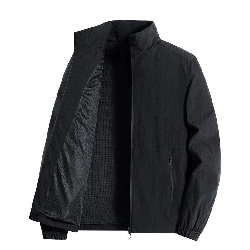 Herren ultraleichte atmungsaktive Freizeitjacke mit Mesh-Innenfutter Stehkragen und Reißverschlusstaschen Drune