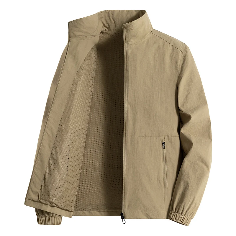 Herren ultraleichte atmungsaktive Freizeitjacke mit Mesh-Innenfutter Stehkragen und Reißverschlusstaschen Drune