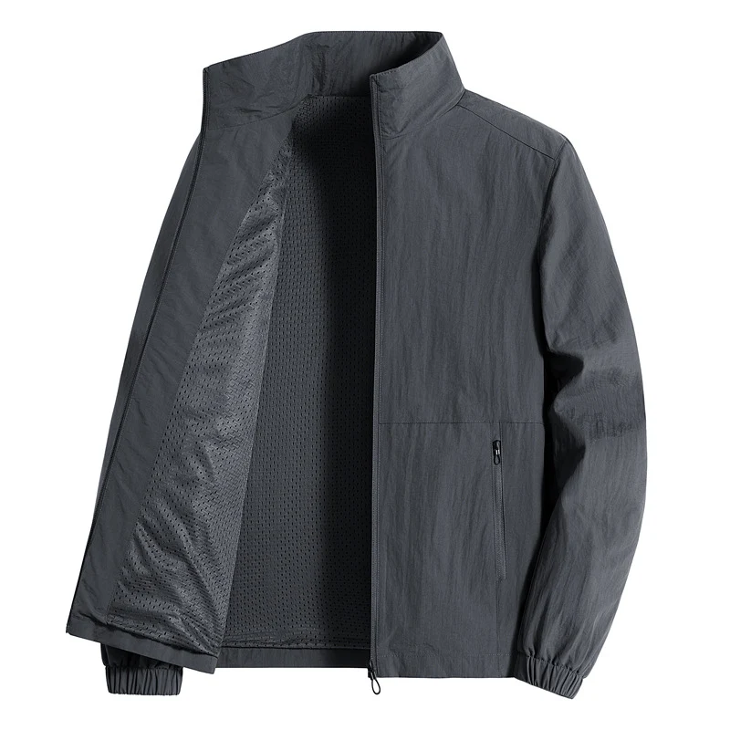 Herren ultraleichte atmungsaktive Freizeitjacke mit Mesh-Innenfutter Stehkragen und Reißverschlusstaschen Drune