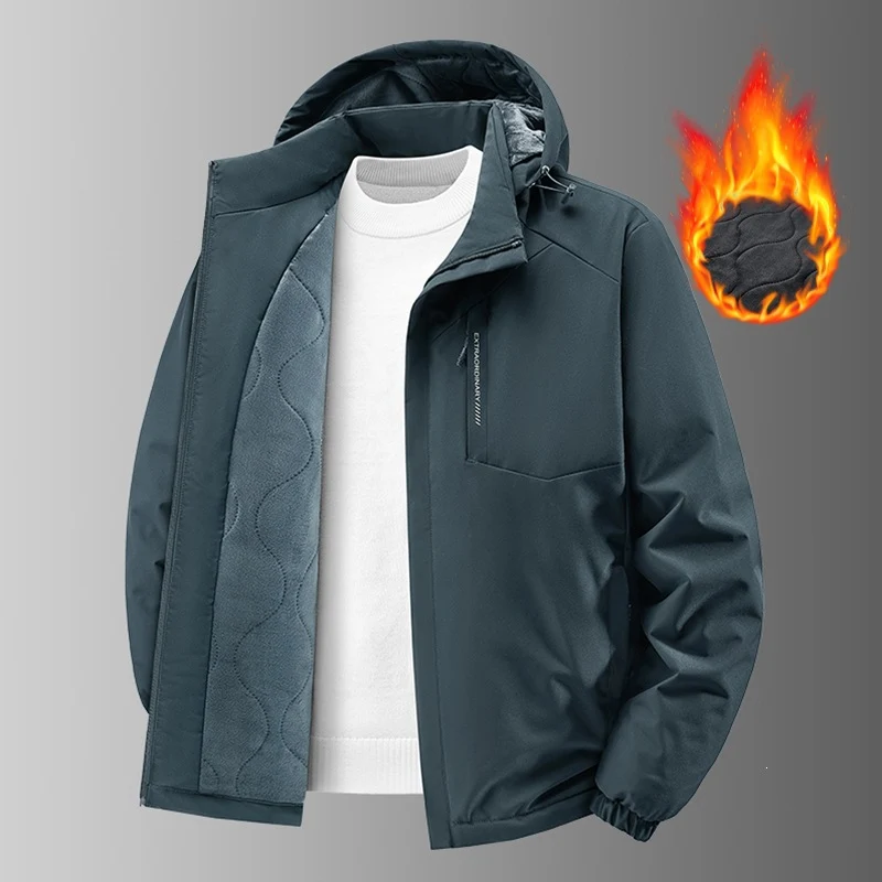 Herren Thermo-Outdoorjacke mit gesteppter Fleece-Innenlage, wind- und wasserabweisender Hülle & Kapuze Drune