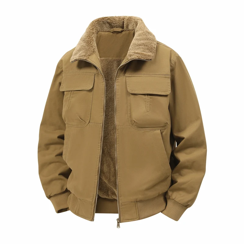 Herren Thermo-Bomberjacke im Fieldstil mit Teddykragen, aufgesetzten Brusttaschen & Reißverschluss Drune