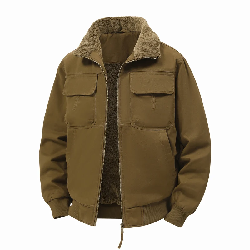 Herren Thermo-Bomberjacke im Fieldstil mit Teddykragen, aufgesetzten Brusttaschen & Reißverschluss Drune