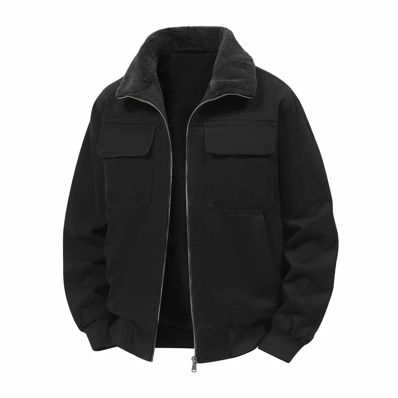Herren Thermo-Bomberjacke im Fieldstil mit Teddykragen, aufgesetzten Brusttaschen & Reißverschluss Drune