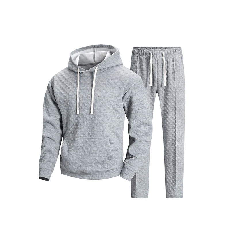 Herren Texturiertes Freizeit-Trainingsset mit Kapuzenpullover und konischer Jogginghose Drune