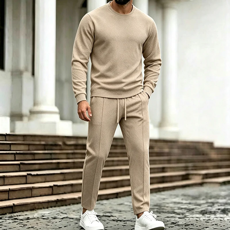Herren Texturierter Lounge-Set aus Sweat mit Slim-Relax Jogginghose Drune