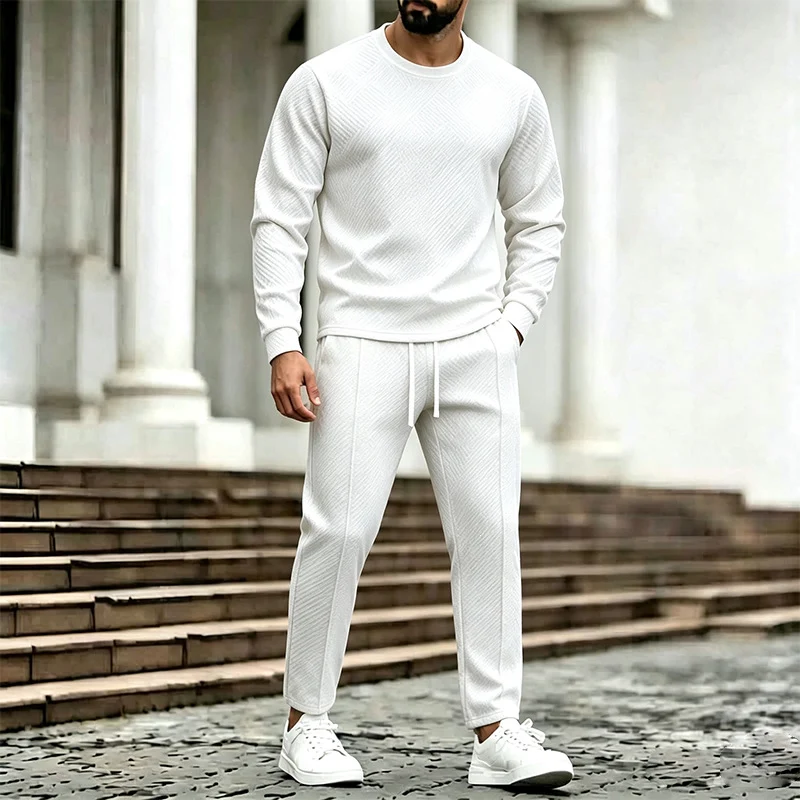 Herren Texturierter Lounge-Set aus Sweat mit Slim-Relax Jogginghose Drune