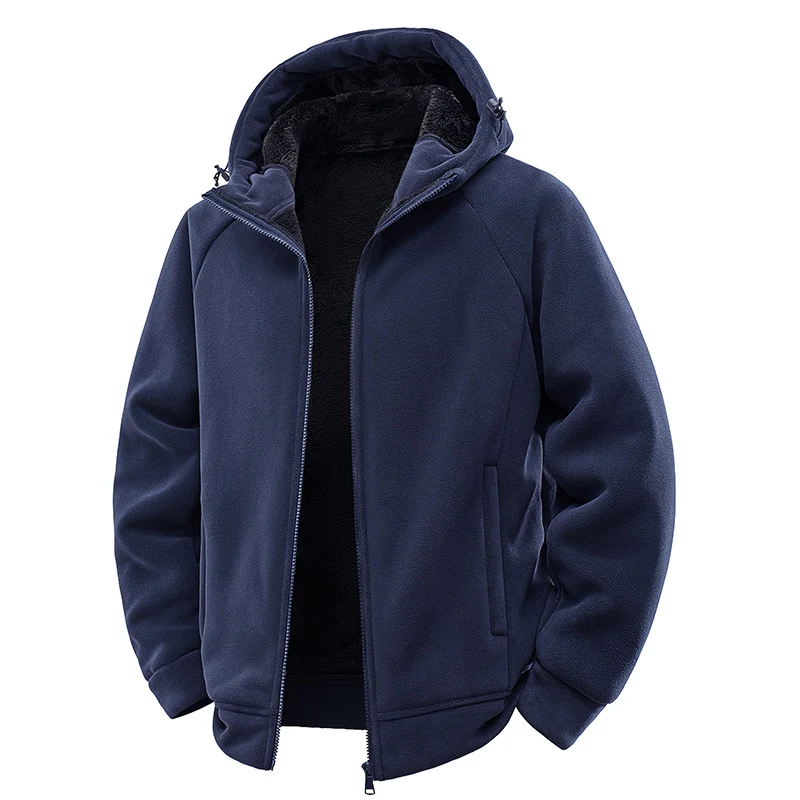 Herren Teddygefütterte Fleece‑Kapuzenjacke mit Thermofutter, durchgehendem Reißverschluss & Eingrifftaschen Drune