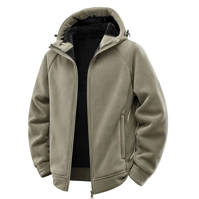 Herren Teddygefütterte Fleece‑Kapuzenjacke mit Thermofutter, durchgehendem Reißverschluss & Eingrifftaschen Drune
