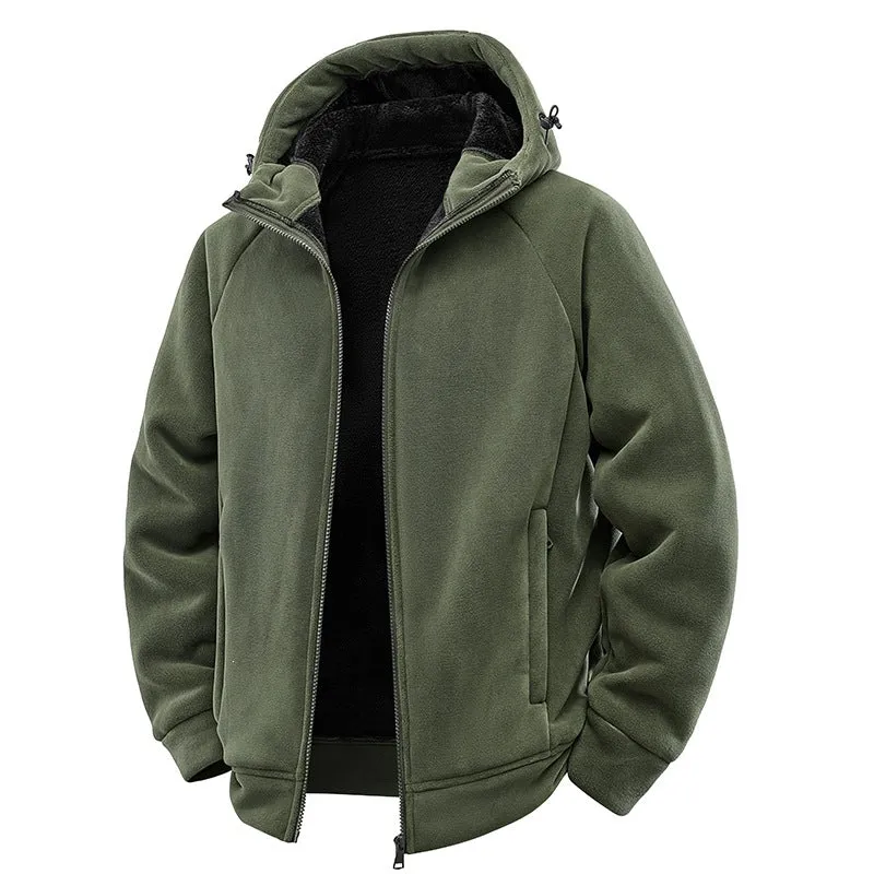 Herren Teddygefütterte Fleece‑Kapuzenjacke mit Thermofutter, durchgehendem Reißverschluss & Eingrifftaschen Drune