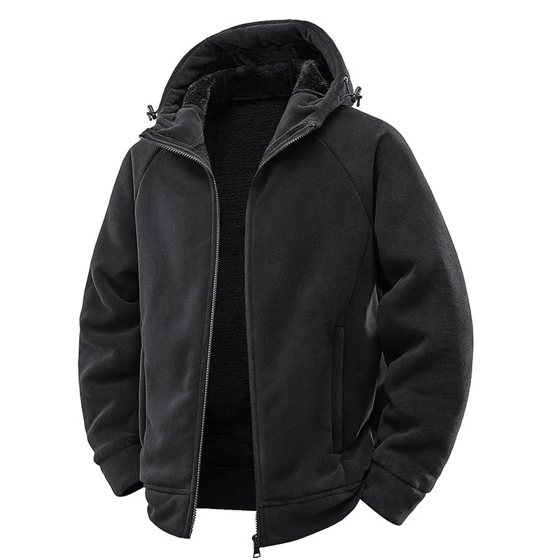 Herren Teddygefütterte Fleece‑Kapuzenjacke mit Thermofutter, durchgehendem Reißverschluss & Eingrifftaschen Drune