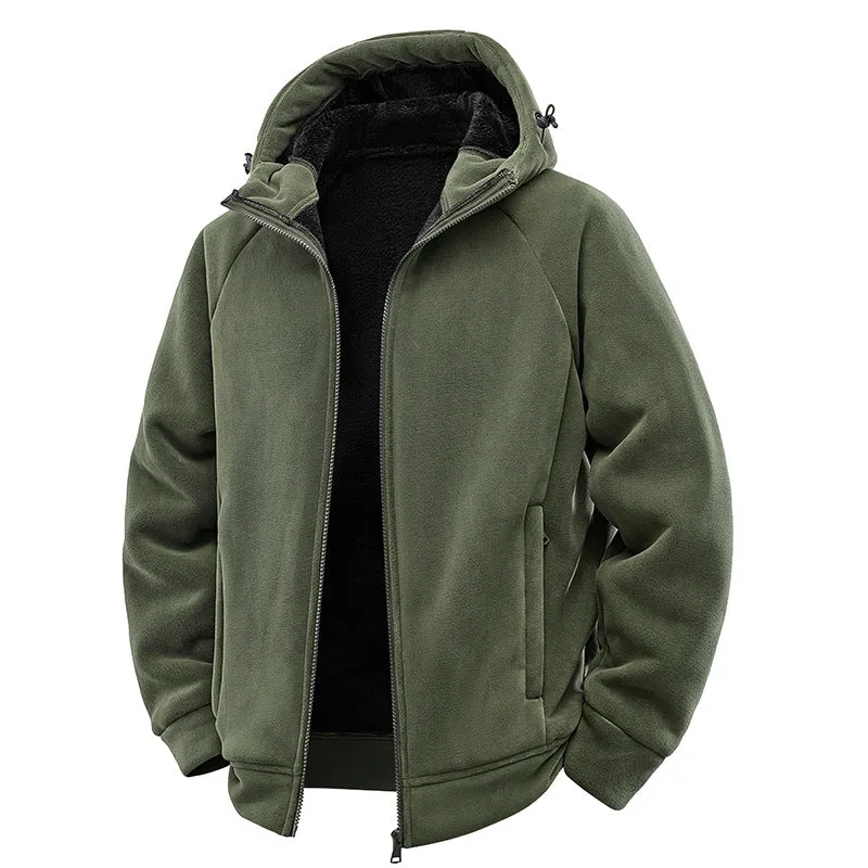 Herren Teddygefütterte Fleece‑Kapuzenjacke mit Thermofutter, durchgehendem Reißverschluss & Eingrifftaschen Drune